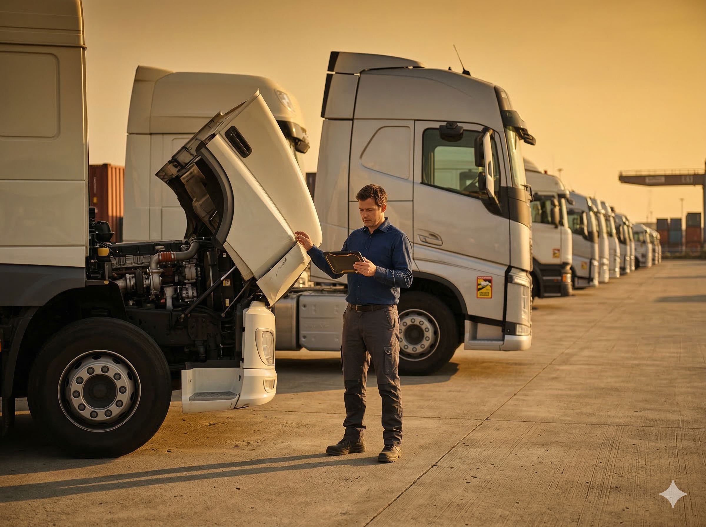 Vrachtwagenpark klaar voor periodieke inspectie